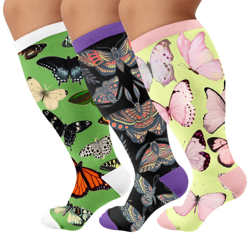 Plusock Plus Size Dark Butterfly Compression Socks - Multicolor(3 Pairs) - 4XL - image 4