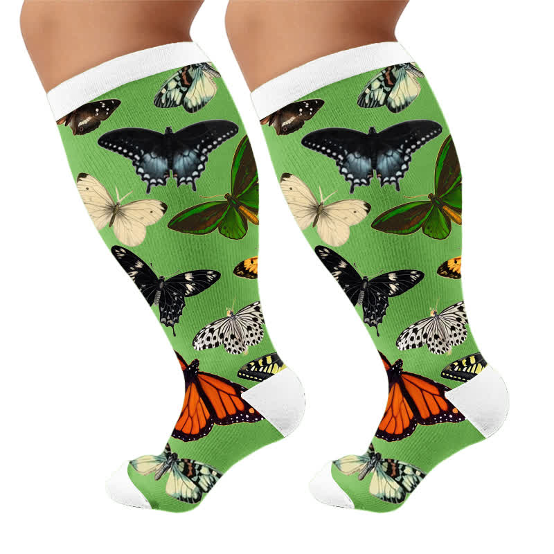 Plusock Plus Size Dark Butterfly Compression Socks - Green(1 Pair) - 4XL - image 8