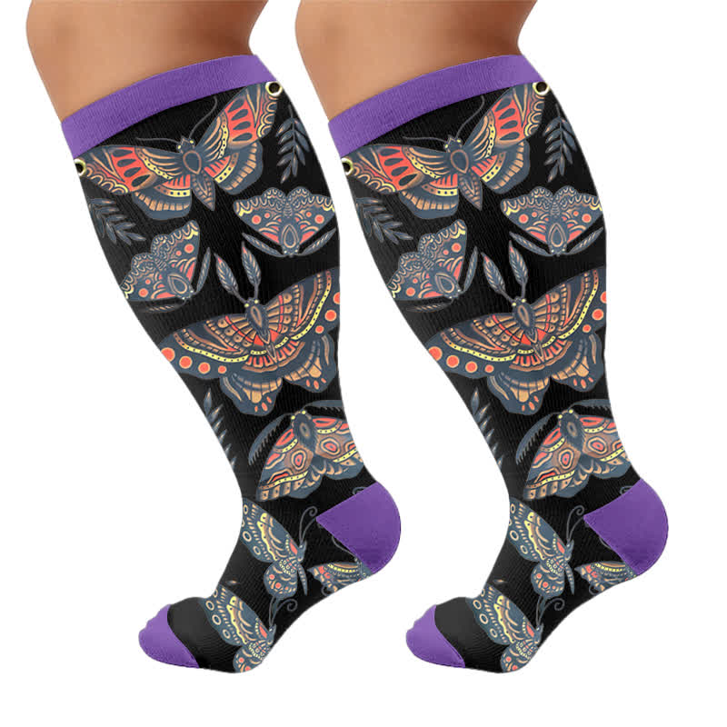 Plusock Plus Size Dark Butterfly Compression Socks - Purple(1 Pair) - 4XL - image 9