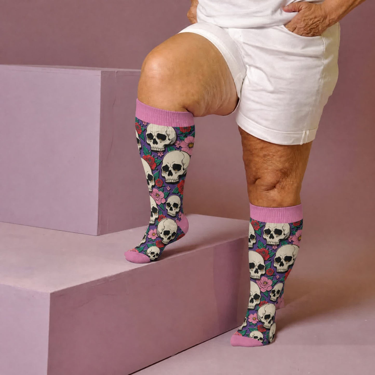 Plusock Plus Size Skull Dark Compression Socks - image 2