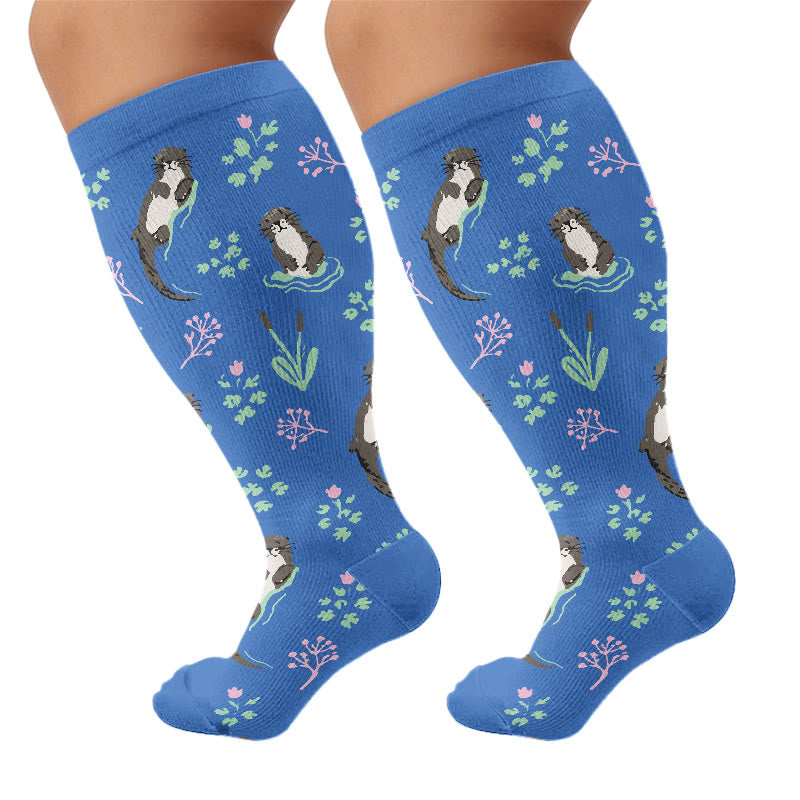 Plusock Plus Size Seal Otter Frog Compression Socks - Dark Blue(1 Pair) - 4XL - image 10
