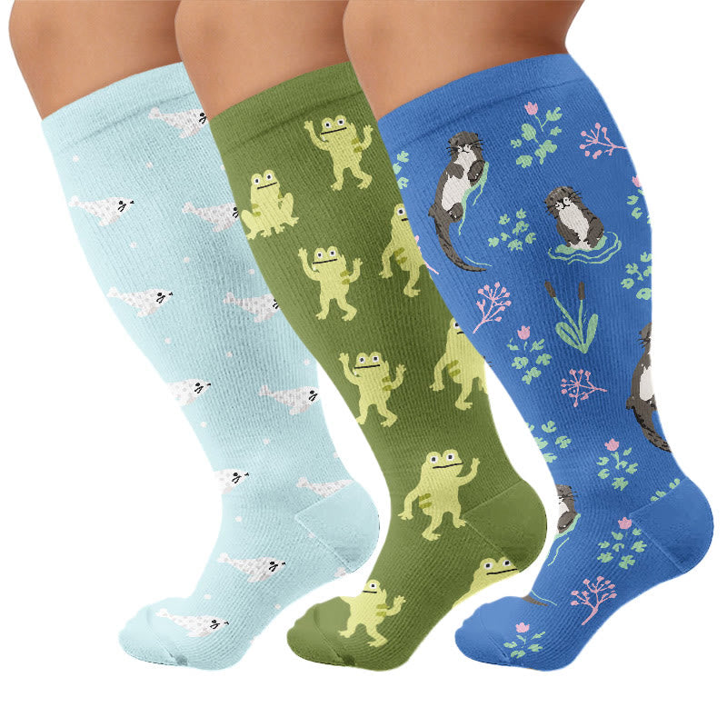 Plusock Plus Size Seal Otter Frog Compression Socks - Multicolor(3 Pairs) - 4XL - image 4