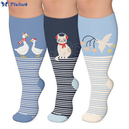 Plusock Plus Size Animal Striped Compression Socks - image 0