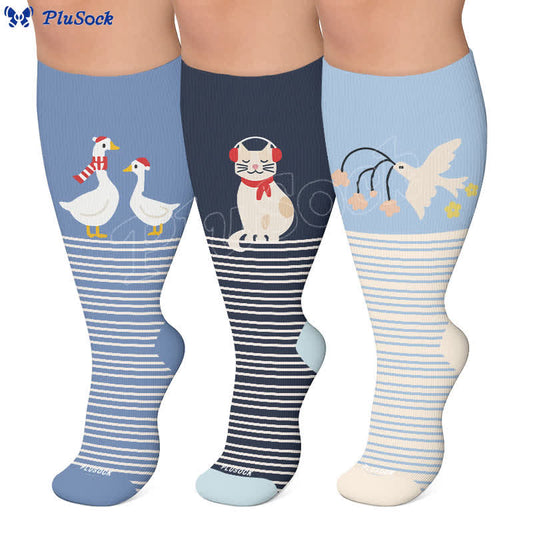 Plusock Plus Size Animal Striped Compression Socks - image 0