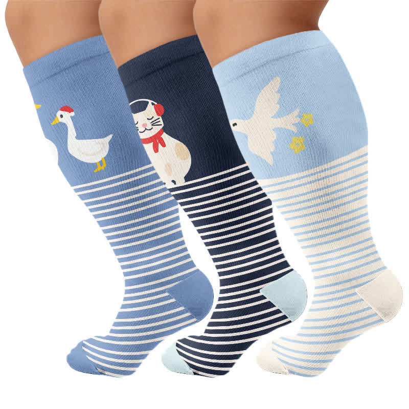 Plusock Plus Size Animal Striped Compression Socks - Multicolor(3 Pairs) - 4XL - image 4