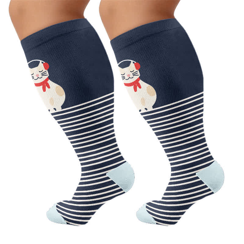 Plusock Plus Size Animal Striped Compression Socks - Navy Blue(1 Pair) - 4XL - image 10