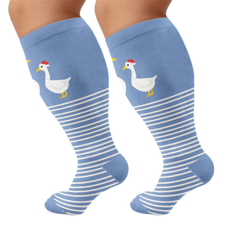 Plusock Plus Size Animal Striped Compression Socks - Blue(1 Pair) - 4XL - image 8