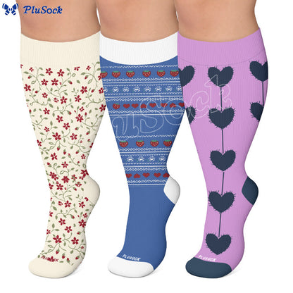 Plusock Plus Size Floral Nordic Heart Compression Socks - image 0