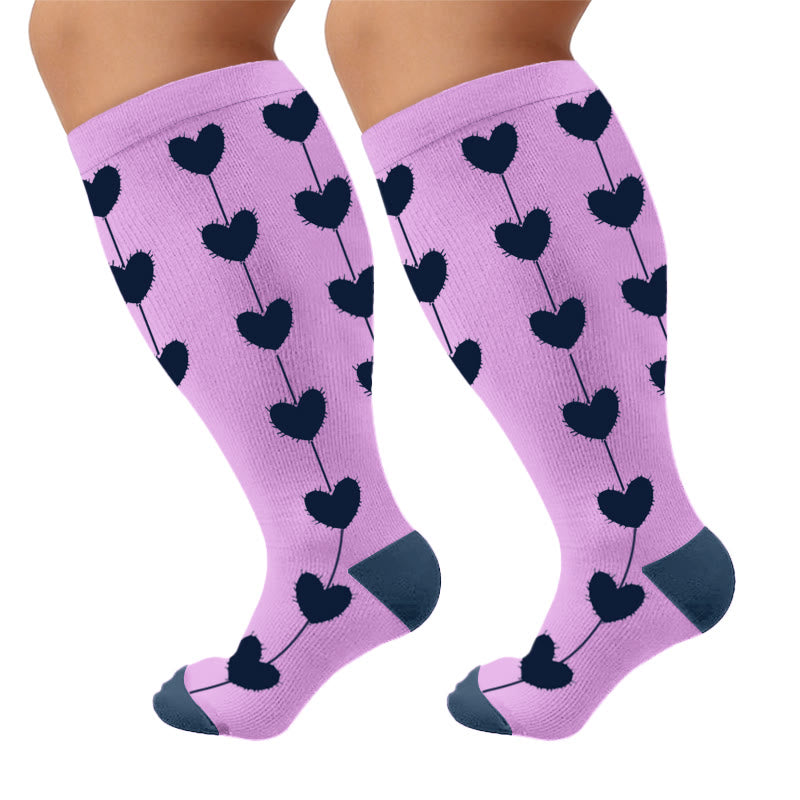 Plusock Plus Size Floral Nordic Heart Compression Socks - Purple(1 Pair) - 4XL - image 7
