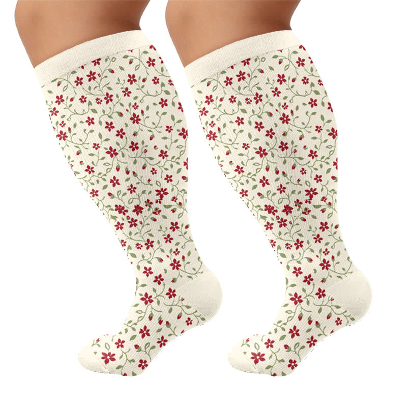Plusock Plus Size Floral Nordic Heart Compression Socks - Apricot(1 Pair) - 4XL - image 5