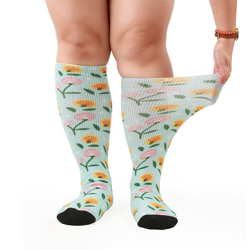 Plusock Plus Size Floral Garden Knee High Socks - Sky Blue - One Size - image 6