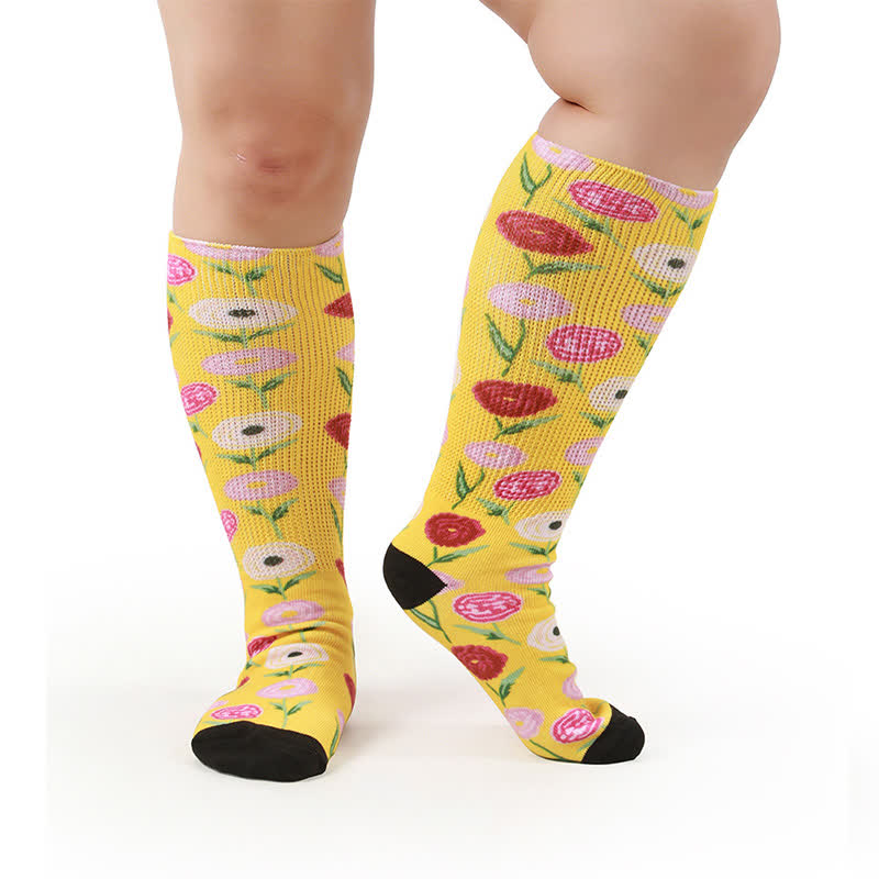 Plusock Plus Size Floral Garden Knee High Socks - Yellow - One Size - image 7