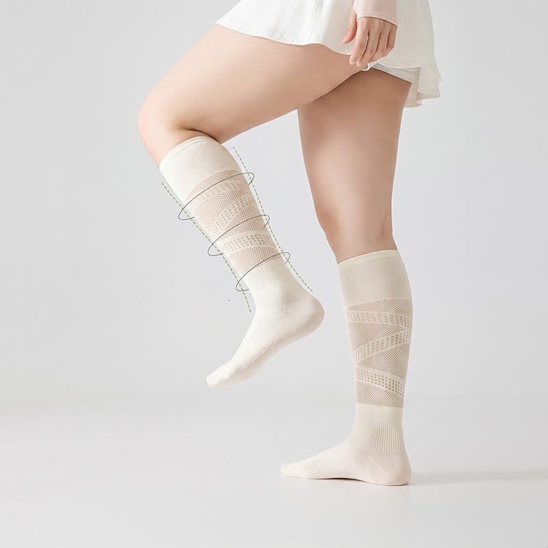Plusock Mesh Stripe Compression Socks(2 Pairs) - Beige - EU36-39(US3-6) - image 4