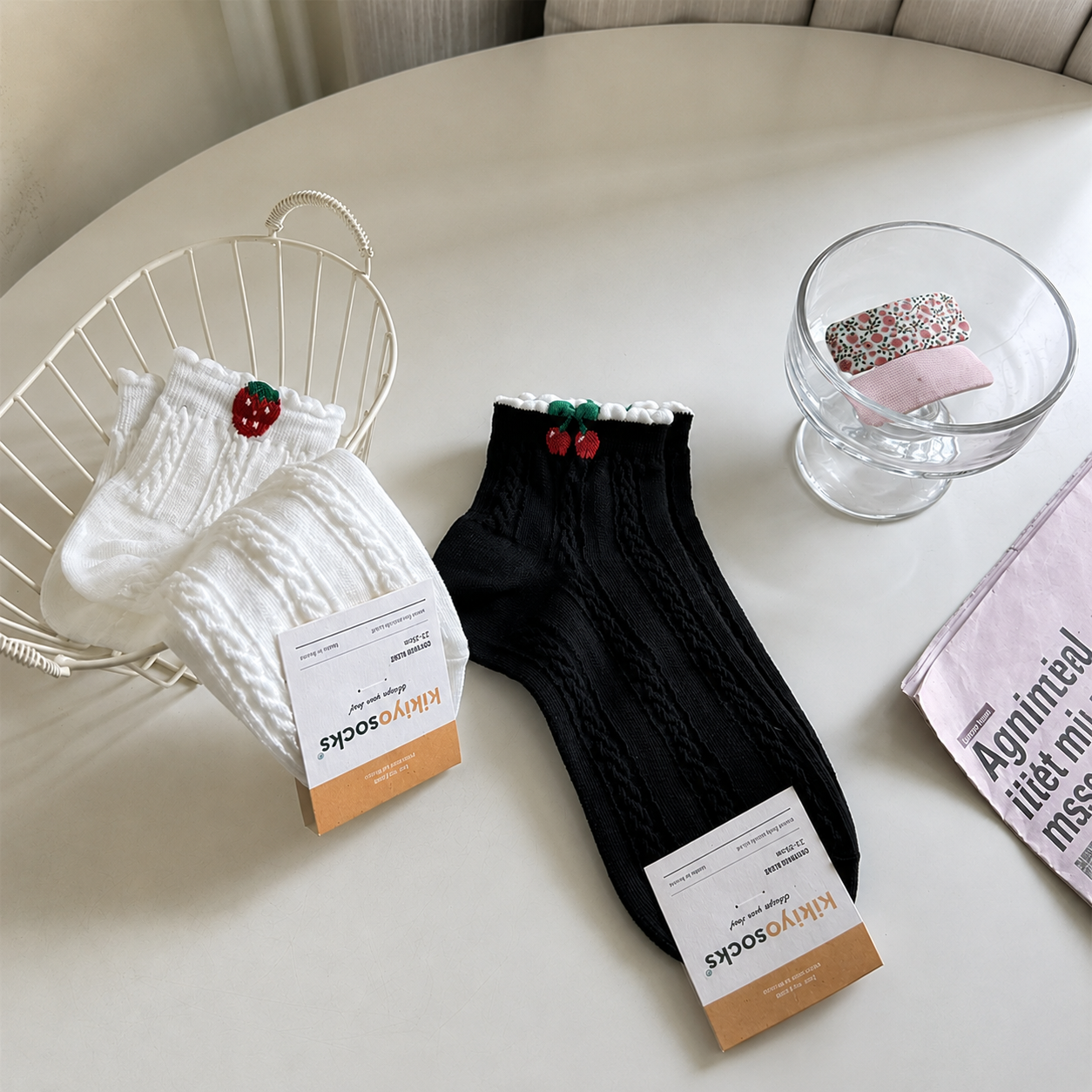 Plusock Cherry Ribbed Cotton Quarter Socks (2 Pairs) - Black+White-A - EU35-40(US2-7) - image 6
