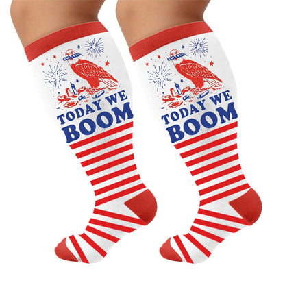 Plusock Plus Size Firework Stripe Compression Socks - Red(1 Pair) - 4XL - image 10