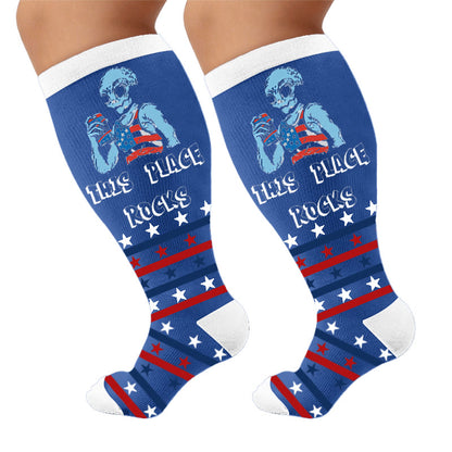 Plusock Plus Size Firework Stripe Compression Socks - Blue(1 Pair) - 4XL - image 9