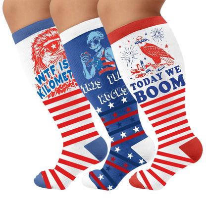 Plusock Plus Size Firework Stripe Compression Socks - Multicolor(3 Pairs) - 4XL - image 4