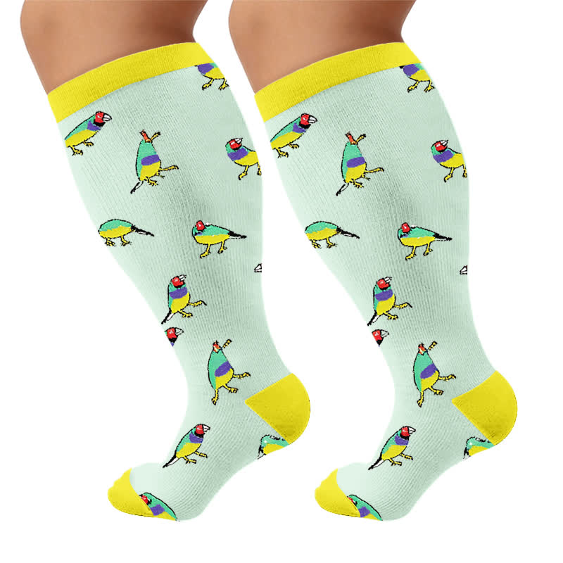 Plusock Plus Size Bird Compression Socks - Yellow(1 Pair) - 4XL - image 8