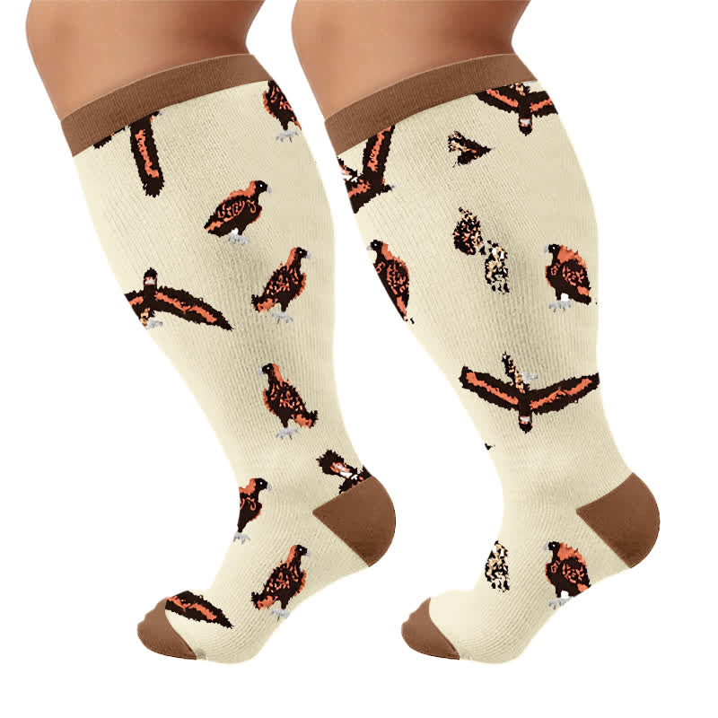 Plusock Plus Size Bird Compression Socks - Brown(1 Pair) - 4XL - image 9