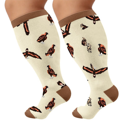 Plusock Plus Size Bird Compression Socks - Brown(1 Pair) - 4XL - image 9