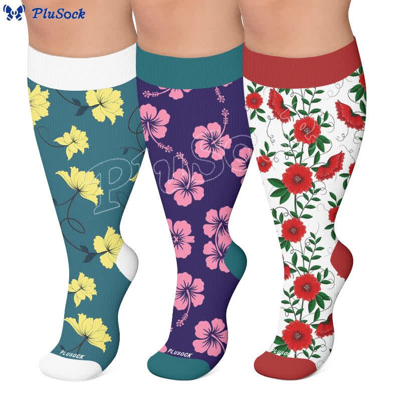 Plusock Plus SizeVibrant Flowers Compression Socks - image 0