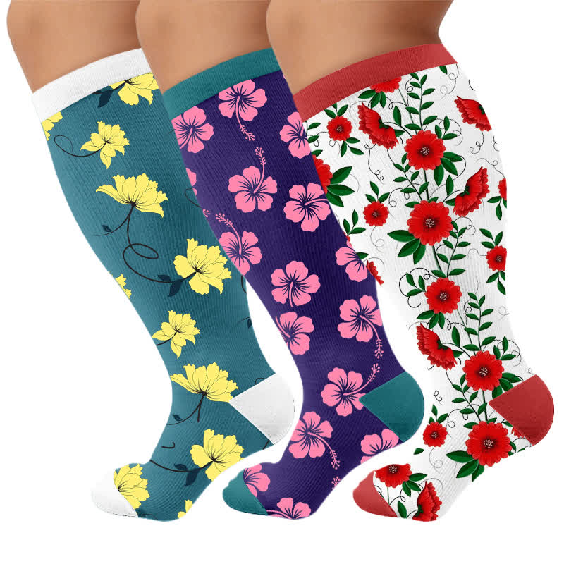 Plusock Plus SizeVibrant Flowers Compression Socks - Multicolor(3 Pairs) - 4XL - image 4