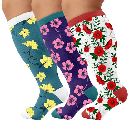 Plusock Plus SizeVibrant Flowers Compression Socks - Multicolor(3 Pairs) - 4XL - image 4