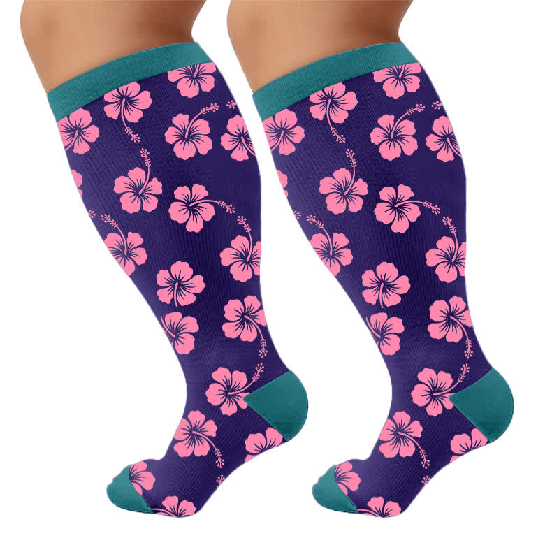 Plusock Plus SizeVibrant Flowers Compression Socks - Purple(1 Pair) - 4XL - image 9