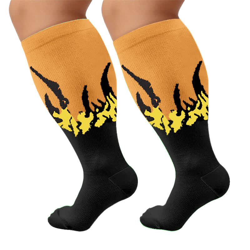 Plusock Plus Size Flame Colorblock Compression Socks - Yellow(1 Pair) - 4XL - image 10