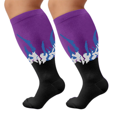 Plusock Plus Size Flame Colorblock Compression Socks - Purple(1 Pair) - 4XL - image 9