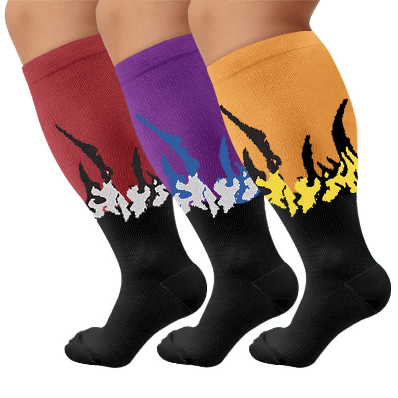 Plusock Plus Size Flame Colorblock Compression Socks - Multicolor(3 Pairs) - 4XL - image 4