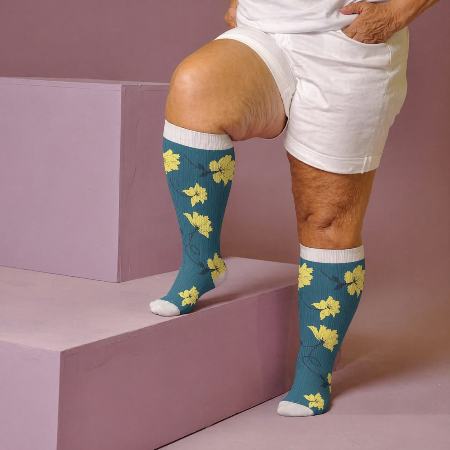 Plusock Plus SizeVibrant Flowers Compression Socks - image 1