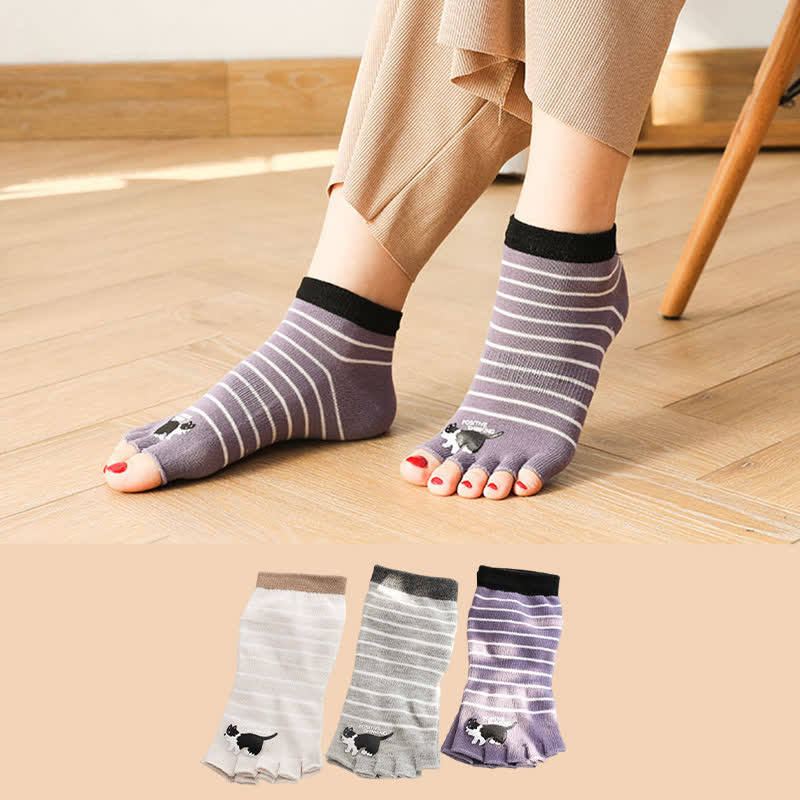 Plusock Cat Stripe Toe Quarter Socks(3 Pairs) - image 0