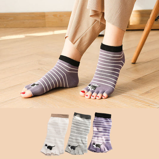 Plusock Cat Stripe Toe Quarter Socks(3 Pairs) - image 0