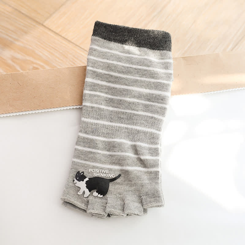 Plusock Cat Stripe Toe Quarter Socks(3 Pairs) - Gray - One Size - image 5