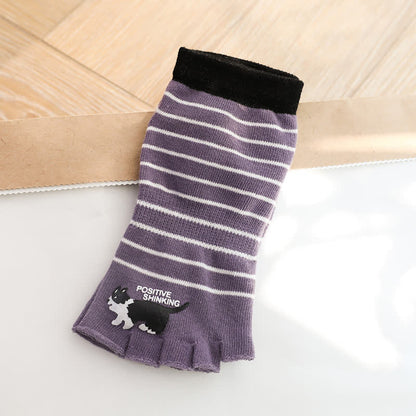 Plusock Cat Stripe Toe Quarter Socks(3 Pairs) - Purple - One Size - image 6