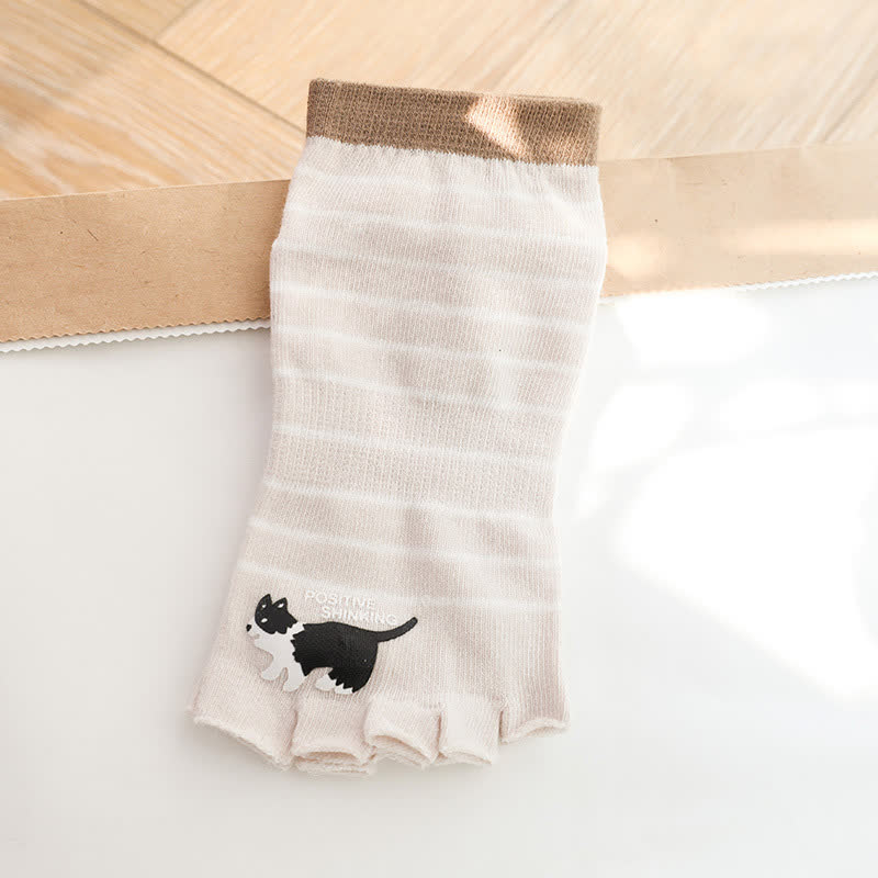Plusock Cat Stripe Toe Quarter Socks(3 Pairs) - Nude - One Size - image 4
