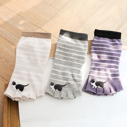 Plusock Cat Stripe Toe Quarter Socks(3 Pairs) - Multicolor - One Size - image 3