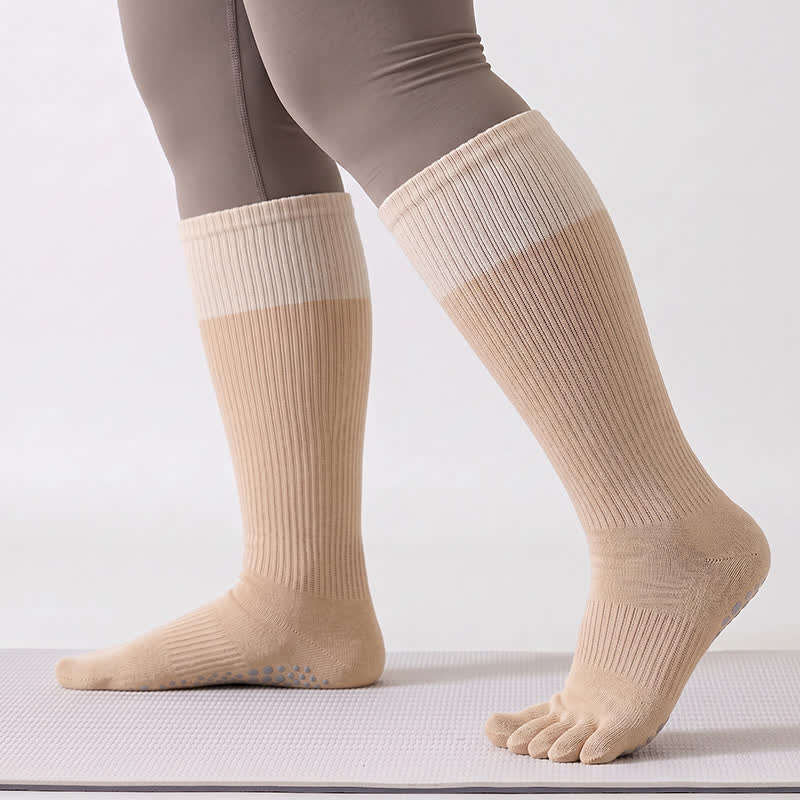 Plusock Colorblock Over Knee Socks(2 Pairs) - Khaki - One Size - image 4