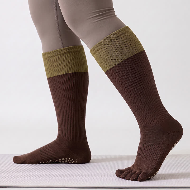 Plusock Colorblock Over Knee Socks(2 Pairs) - Brown - One Size - image 2