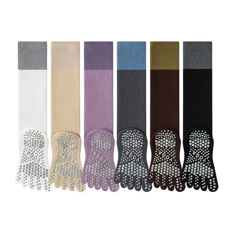 Plusock Colorblock Over Knee Socks(2 Pairs) - White+Khaki - One Size - image 6