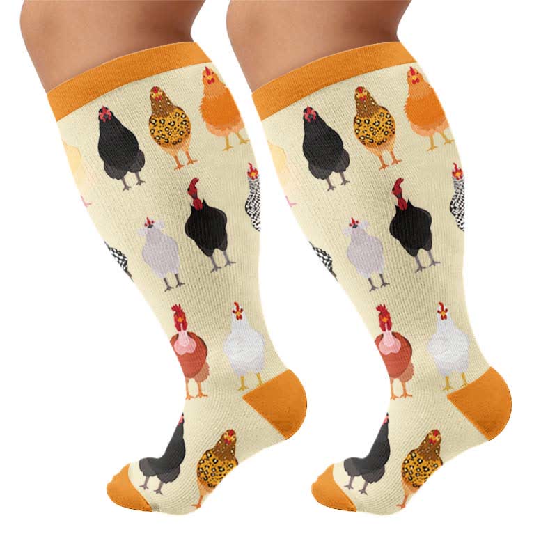 Plusock Plus Size Playful Farm Bird Compression Socks - Yellow(1 Pair) - 4XL - image 10