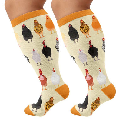 Plusock Plus Size Playful Farm Bird Compression Socks - Yellow(1 Pair) - 4XL - image 10