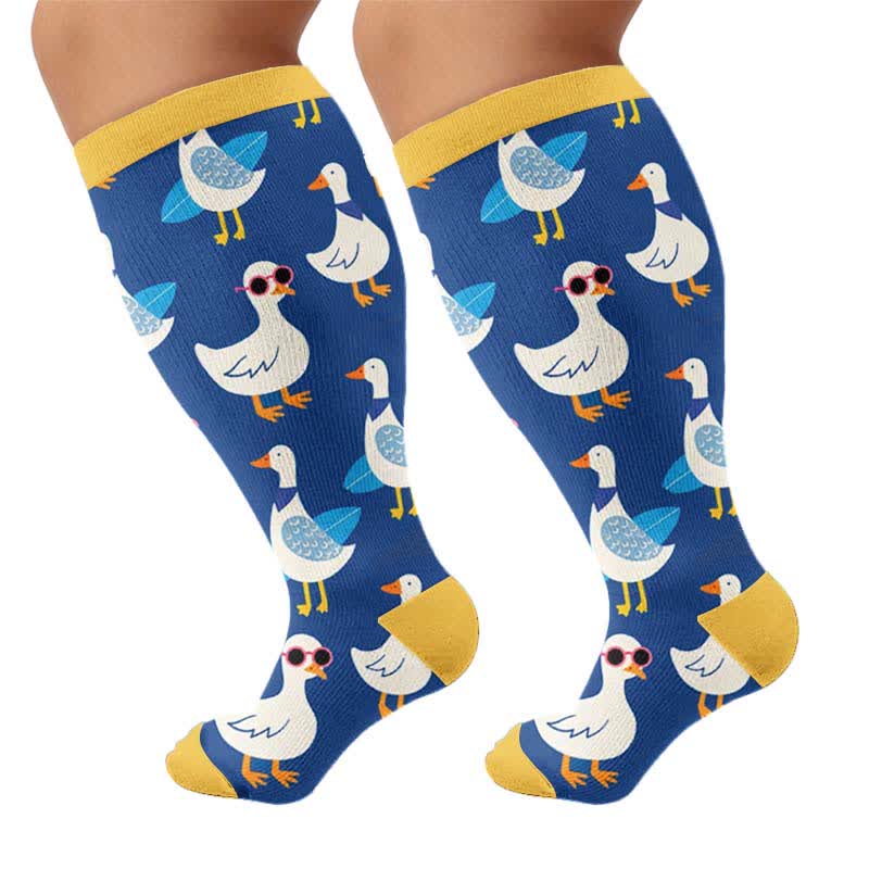 Plusock Plus Size Playful Farm Bird Compression Socks - Blue(1 Pair) - 4XL - image 8