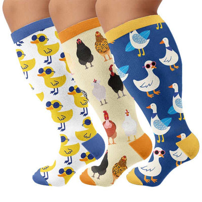 Plusock Plus Size Playful Farm Bird Compression Socks - Multicolor(3 Pairs) - 4XL - image 4