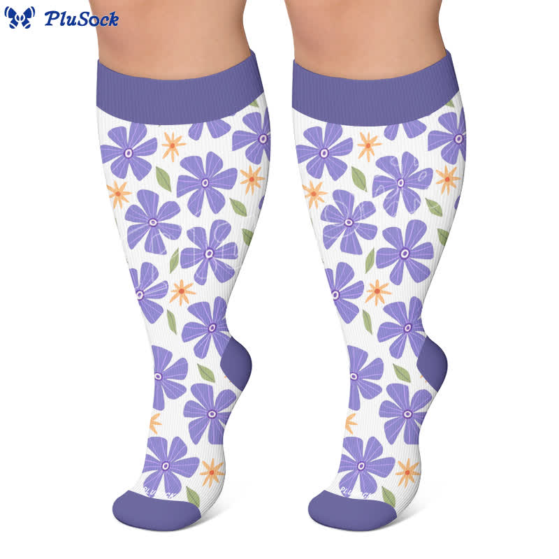 Plusock Plus Size Floral White Compression Socks - image 5