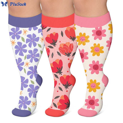 Plusock Plus Size Floral White Compression Socks - image 0