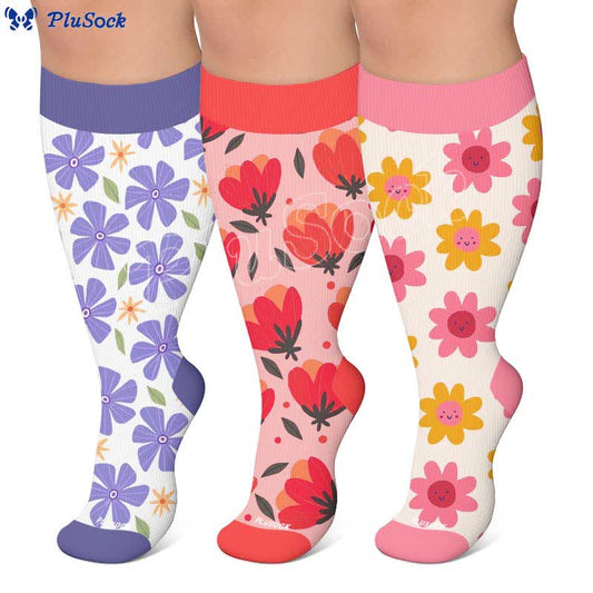 Plusock Plus Size Floral White Compression Socks - image 0