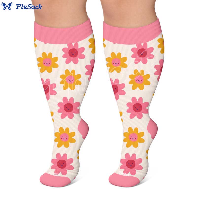 Plusock Plus Size Floral White Compression Socks - image 6