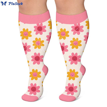 Plusock Plus Size Floral White Compression Socks - image 6